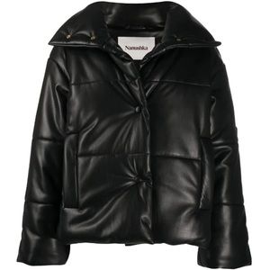 Nanushka Quilted Black Leather Puffer Jacket